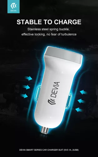 Devia 2xUSB szivargyújtó töltő adapter - Devia Smart Series Car Charger -       5V/3,1A - fehér