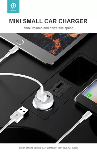 Devia 2xUSB szivargyújtó töltő adapter - Devia Smart Series Car Charger -       5V/3,1A - fehér