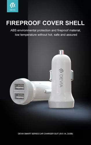 Devia 2xUSB szivargyújtó töltő adapter - Devia Smart Series Car Charger -       5V/3,1A - fehér