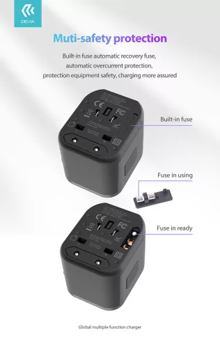 Devia többfunkciós globális hálózati töltő adapter (UK/EU/USA/USA/Japán/AU) -   Devia Global Multiple Function Charger - fekete