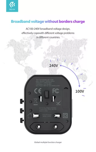 Devia többfunkciós globális hálózati töltő adapter (UK/EU/USA/USA/Japán/AU) -   Devia Global Multiple Function Charger - fekete
