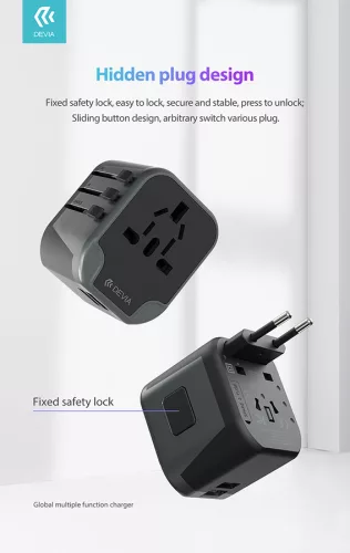 Devia többfunkciós globális hálózati töltő adapter (UK/EU/USA/USA/Japán/AU) -   Devia Global Multiple Function Charger - fekete