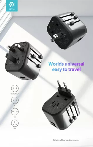 Devia többfunkciós globális hálózati töltő adapter (UK/EU/USA/USA/Japán/AU) -   Devia Global Multiple Function Charger - fekete
