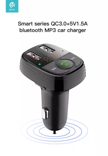 Devia Bluetooth FM-transmitter/szivargyújtó töltő - 2xUSB + MP3/WMA/WAV/Flac +  Pendrive/TF-kártyaolvasó - Devia Smart Series - fekete