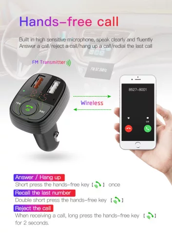 Devia Bluetooth FM-transmitter/szivargyújtó töltő - 2xUSB + MP3/WMA/WAV/Flac +  Pendrive/TF-kártyaolvasó - Devia Smart Series - fekete
