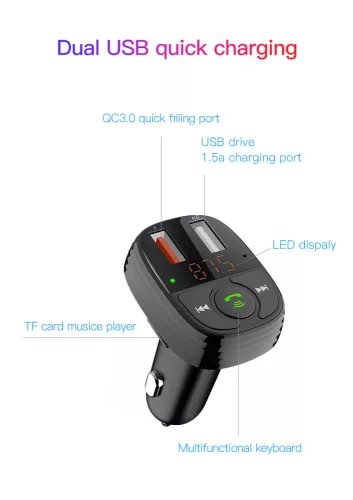 Devia Bluetooth FM-transmitter/szivargyújtó töltő - 2xUSB + MP3/WMA/WAV/Flac +  Pendrive/TF-kártyaolvasó - Devia Smart Series - fekete