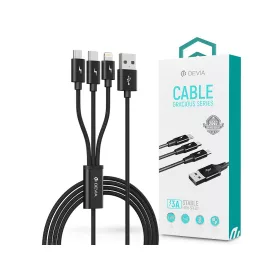   Devia USB töltőkábel 1,2 m-es vezetékkel - Devia Gracious Series 3in1 for       Lightning/microUSB/Type-C - 5V/3A - fekete
