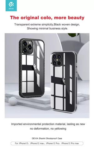 Apple iPhone 12 Mini ütésálló hátlap - Devia Shark-4 Series Shockproof Case -   fekete/átlátszó