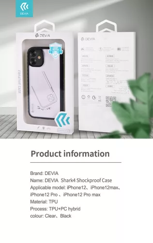 Apple iPhone 12/12 Pro ütésálló hátlap - Devia Shark-4 Series Shockproof Case - fekete/átlátszó