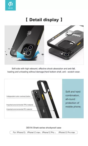 Apple iPhone 12/12 Pro ütésálló hátlap - Devia Shark Series Shockproof Case -   fekete/átlátszó