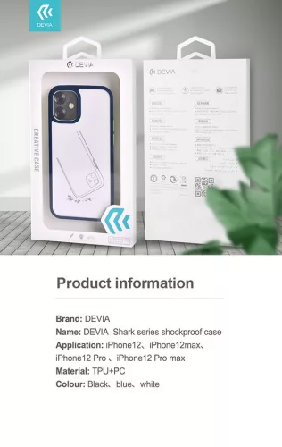 Apple iPhone 12 Pro Max ütésálló hátlap - Devia Shark Series Shockproof Case -  kék/átlátszó