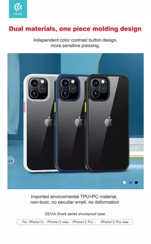 Apple iPhone 12 Pro Max ütésálló hátlap - Devia Shark Series Shockproof Case -  kék/átlátszó