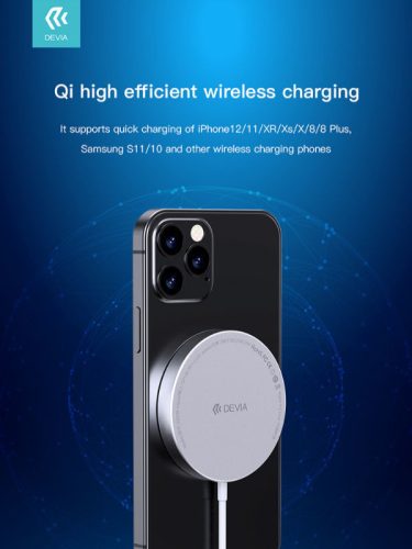 Devia Qi univerzális mágneses vezeték nélküli töltő állomás - 5V/3A - Devia     Smart MagSafe Magnetic Wireless Charger - fehér/ezüst