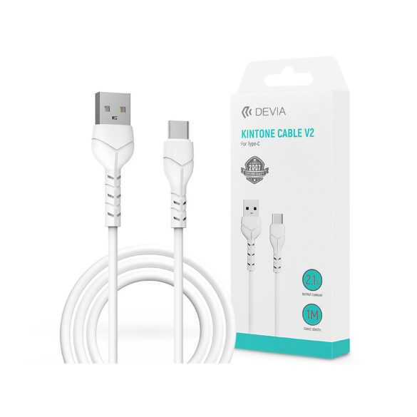 Devia USB - USB Type-C adat- és töltőkábel 1 m-es vezetékkel - Devia Kintone    Cable V2 Series for Type-C - 5V/2.1A - fehér