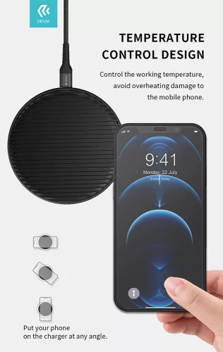 Devia Qi univerzális vezeték nélküli töltő állomás - 15W - Devia Aurora Series  V3 Ultra-Slim Wireless Quick Charger - fekete