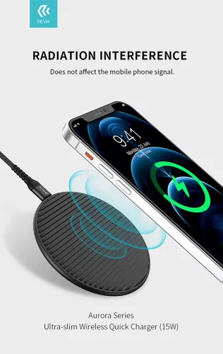 Devia Qi univerzális vezeték nélküli töltő állomás - 15W - Devia Aurora Series  V3 Ultra-Slim Wireless Quick Charger - fekete