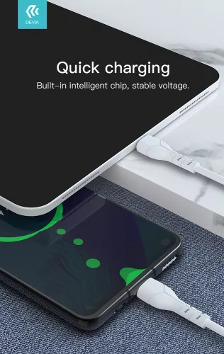 Devia USB - USB Type-C adat- és töltőkábel 1 m-es vezetékkel - Devia Kintone    Cable V2 Series for Type-C - 5V/2.1A - fehér - ECO csomagolás