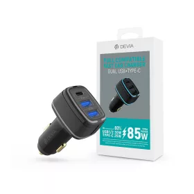   Devia szivargyújtós töltő adapter 2xUSB + Type-C bemenettel - 85W - Devia       Extreme Speed Dual USB + Type-C Full Compatible Fast Car Charger - fekete