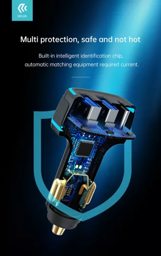 Devia szivargyújtós töltő adapter 2xUSB + Type-C bemenettel - 85W - Devia       Extreme Speed Dual USB + Type-C Full Compatible Fast Car Charger - fekete