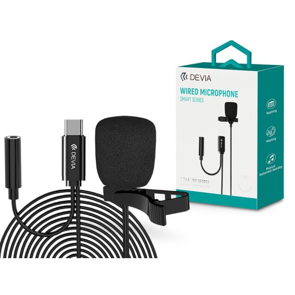 Devia vezetékes influenszer mikrofon - Type-C - Devia Smart Series Wired Microphone - fekete