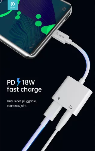 Devia Type-C - 3,5 mm jack + Type-C audio adapter - Devia Smart Series Adapter Type-C to Type-C + DC3.5 - fehér