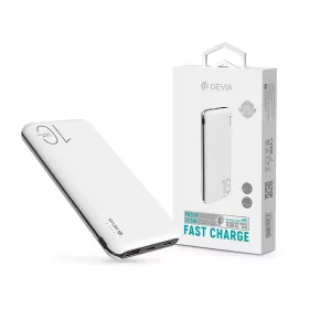   Univerzális hordozható, asztali akkumulátor töltő - Devia Smart Series 22.5W Full Compatible Power Bank - USB + Type-C + microUSB + PD - 10.000 mAh - fehér