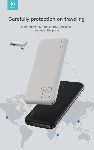 Univerzális hordozható, asztali akkumulátor töltő - Devia Smart Series 22.5W Full Compatible Power Bank - USB + Type-C + microUSB + PD - 10.000 mAh - fekete