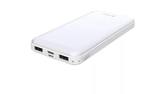 Univerzális hordozható, asztali akkumulátor töltő - Devia Kintone Series V3 Power Bank - 2xUSB + Type-C + microUSB - 10.000 mAh - fehér