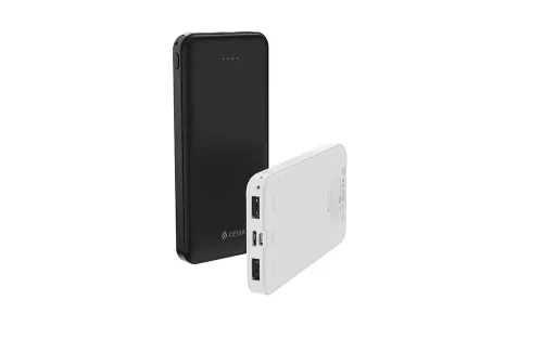 Univerzális hordozható, asztali akkumulátor töltő - Devia Kintone Series V3 Power Bank - 2xUSB + Type-C + microUSB - 10.000 mAh - fehér