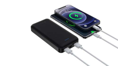 Univerzális hordozható, asztali akkumulátor töltő - Devia Kintone Series V2 Power Bank - 2xUSB + Type-C + microUSB - 20.000 mAh - fekete