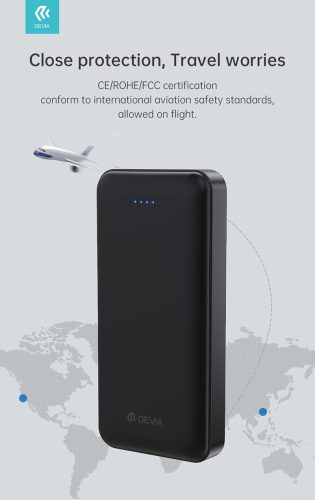 Univerzális hordozható, asztali akkumulátor töltő - Devia Kintone Series V2 Power Bank - 2xUSB + Type-C + microUSB - 20.000 mAh - fekete