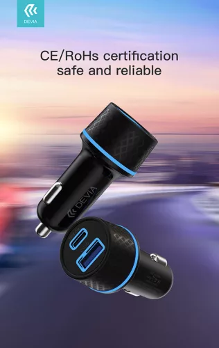 Devia szivargyújtó töltő adapter USB + Type-C bemenettel - 52,5W - Devia ExtremeSpeed Series Quick Car Charger PD 30W + QC 3.0 - fekete