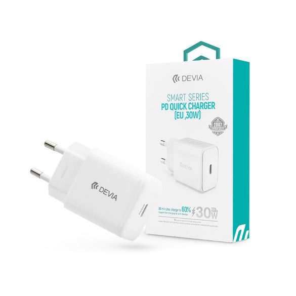 Devia hálózati töltő adapter Type-C bemenettel - 30W - Devia Smart Series PD3.0 Quick Charger - fehér