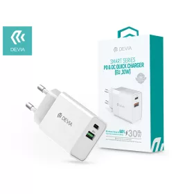   Devia hálózati töltő adapter Type-C + USB bemenettel - 30W - Devia Smart Series PD3.0 + QC3.0 Quick Charger - fehér