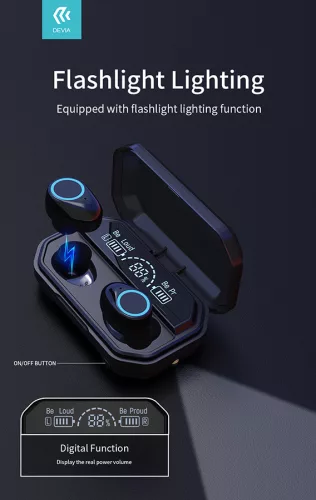 Devia TWS Bluetooth sztereó headset v5.1 + töltőtok - Devia Joy A12 Series True Wireless Earphones with Charging Case - fekete
