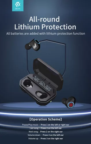 Devia TWS Bluetooth sztereó headset v5.1 + töltőtok - Devia Joy A12 Series True Wireless Earphones with Charging Case - fekete