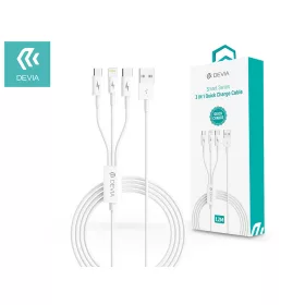   Devia USB töltő- és adatkábel 1,2 m-es vezetékkel - Devia Smart Series PD Fast  Charge 3in1 for Lightning / microUSB / Type-C - 5V/3A - fehér