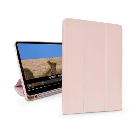   Apple iPad 10.2 (2019/2020/2021) tablet tok (Smart Case) on/off funkcióval,     Apple Pencil tartóval, mágneses töltővel - Devia Leather Case With Pencil Slot -pink