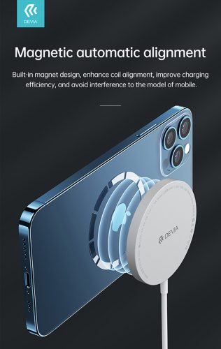 Devia univerzális mágneses vezeték nélküli töltő - 15W - Devia Smart Series     Magnetic Wireless Charger - fehér