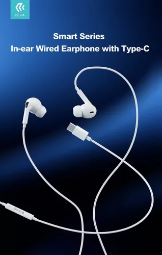 Devia sztereó felvevős headset USB Type-C csatlakozóval - Devia Smart Series    In-Ear Wired Earphone with Type-C (Digital) - fehér