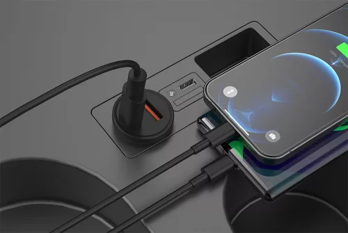 Devia szivargyújtós töltő adapter USB + Type-C bemenettel - Devia Smart Series  Mini PD + QC3.0 Car Charger - 20W - fekete