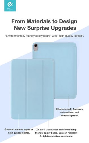 Apple iPad Air 4 (2020)/iPad Air 5 (2022) 10.9/iPad Pro 11 (2022) tablet tok    (Smart Case) on/off funkcióval, Apple Pencil tartóva, mágneses töltővel - Devia Leather Case With Pencil Slot - fekete