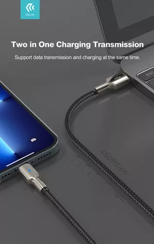 Devia USB - Lightning adat- és töltőkábel 1,5 m-es vezetékkel - Devia Mars      Series Cable With Lightning - 5V/2,1A - ezüst/fekete