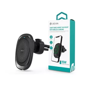   Devia szellőzőrácsba illeszthető vezeték nélküli autós töltő/tartó - 15W - DeviaSmart Series Magnet Car Mount With Wireless Charging - fekete