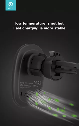 Devia szellőzőrácsba illeszthető vezeték nélküli autós töltő/tartó - 15W - DeviaSmart Series Magnet Car Mount With Wireless Charging - fekete