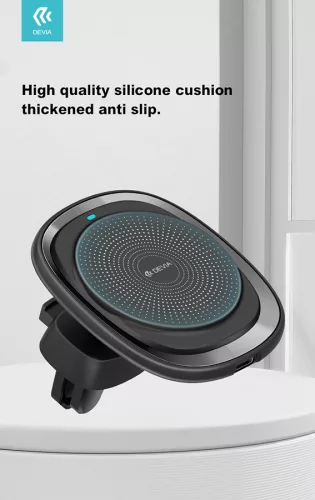 Devia szellőzőrácsba illeszthető vezeték nélküli autós töltő/tartó - 15W - DeviaSmart Series Magnet Car Mount With Wireless Charging - fekete