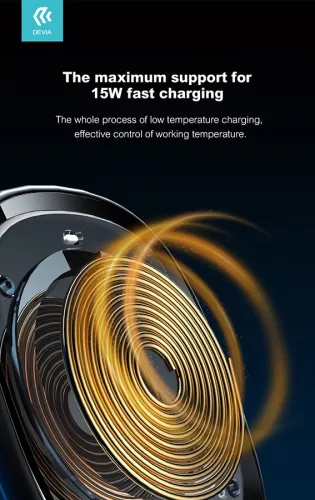 Devia szellőzőrácsba illeszthető vezeték nélküli autós töltő/tartó - 15W - DeviaSmart Series Magnet Car Mount With Wireless Charging - fekete