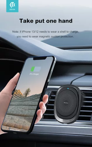 Devia szellőzőrácsba illeszthető vezeték nélküli autós töltő/tartó - 15W - DeviaSmart Series Magnet Car Mount With Wireless Charging - fekete
