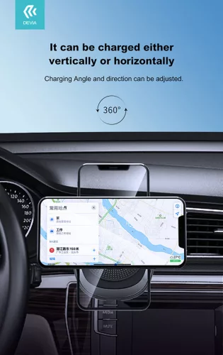 Devia szellőzőrácsba illeszthető vezeték nélküli autós töltő/tartó - 15W - DeviaSmart Series Magnet Car Mount With Wireless Charging - fekete