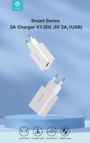 Devia USB hálózati töltő adapter - Devia Smart Series Charge V3 - 5V/2A - fehér